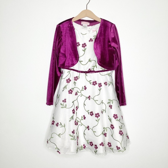 Youngland Dresses Youngland White Purple Floral Organza Dress With